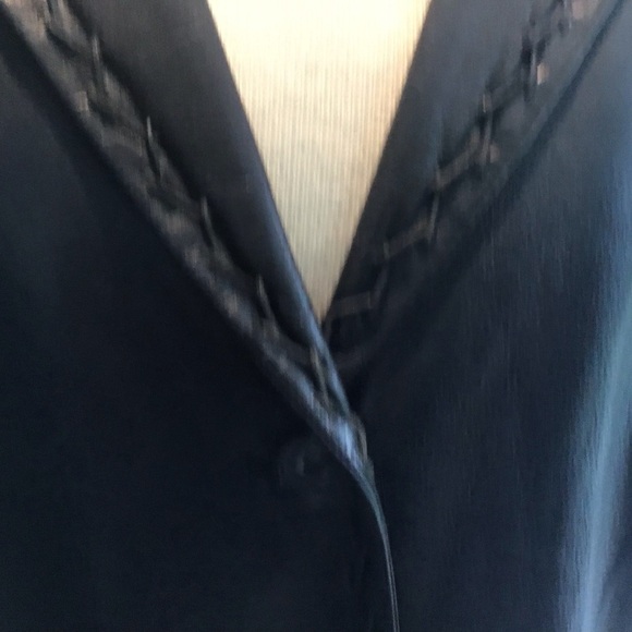 Rene Lezard black leather notched collar/zigzag stitching, 2 button blazer EU 42 - Picture 5 of 12